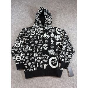 Fox Racing Hoodie Youth L Black Graphic All Over Print Sweatshirt Motocross NWT